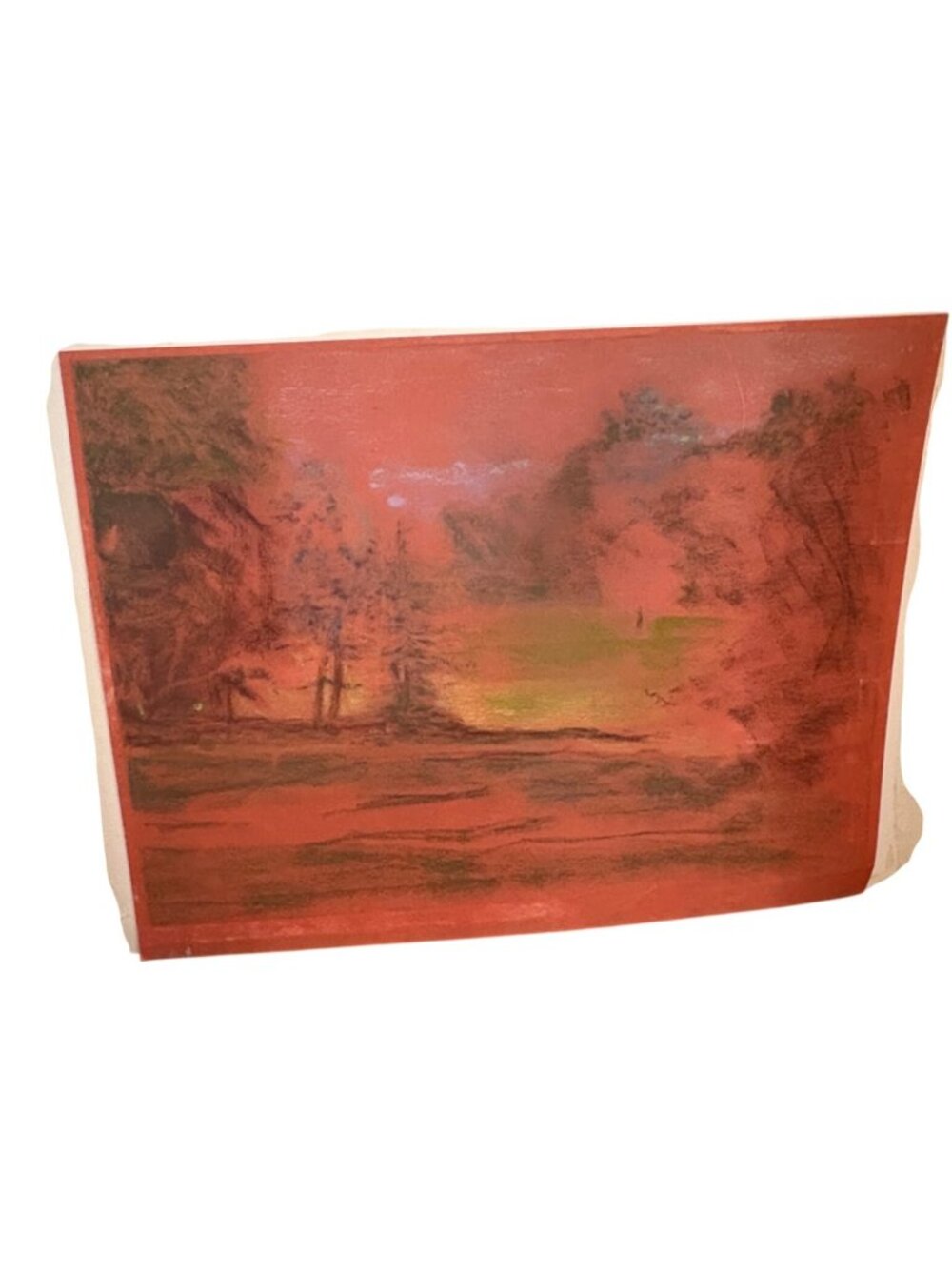 Vintage Impressionist Landscape pastels artwork nature orange green READ